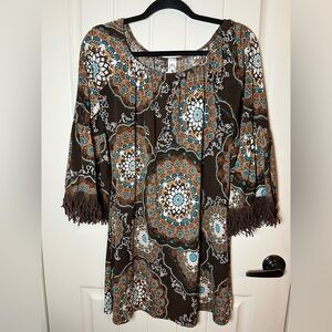 2 B Together Boho Mandala Tunic/Dress in Brown and Teal